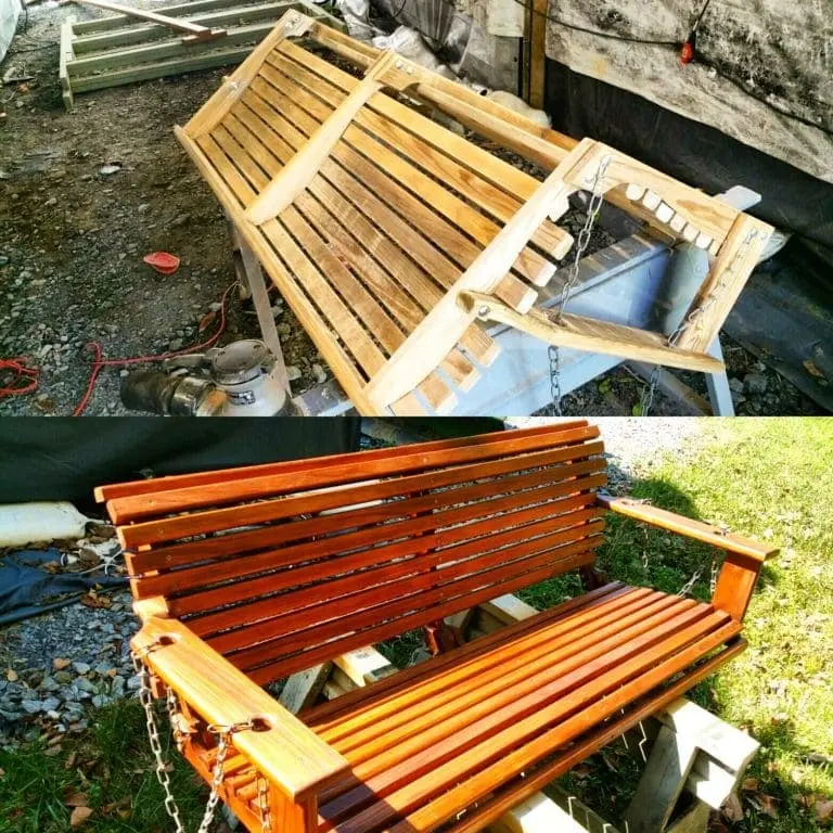 Before and after result of painted bench in Frederick, MD