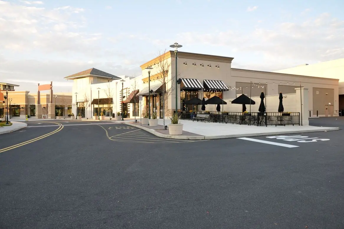 Exterior of several storefronts for a shopping area in Frederick, MD