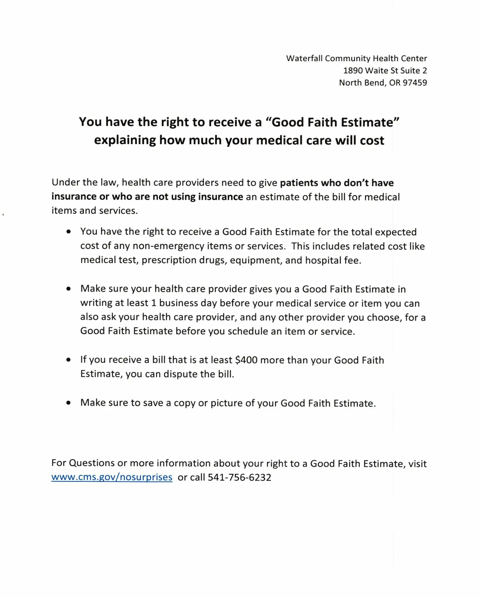 Good Faith Estimate Info