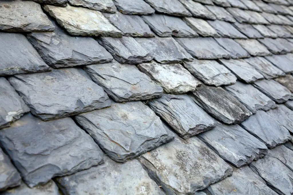 Aged weathered grey slate tile roof