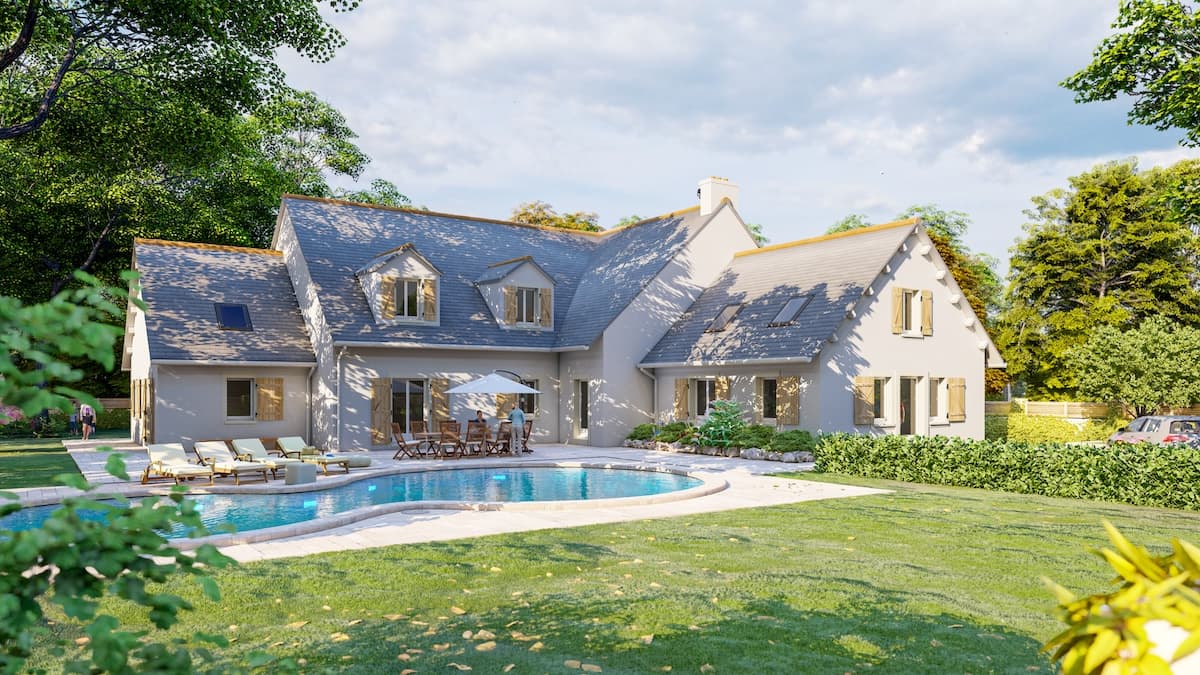 classical pitched slate roof house