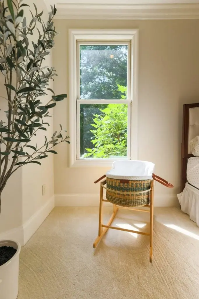 Bedroom painted in Benjamin Moore White Down OC-131, an example of bedroom painting cost and finish