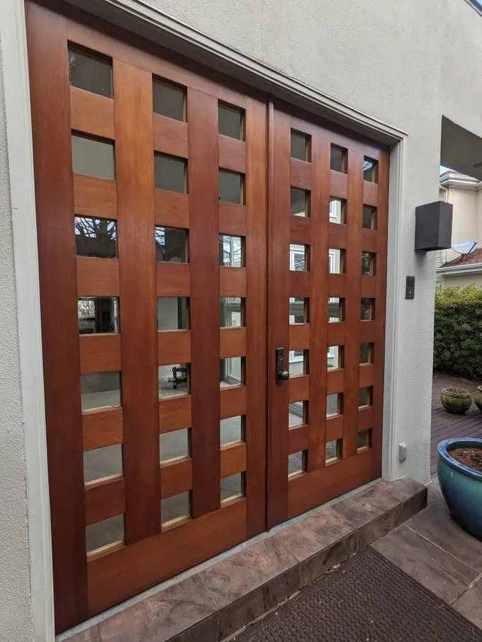 complex wood double door stain refinishing in general finishes exterior 450 stain in the color chestnut and satin exterior 450