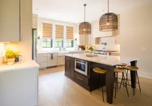 kitchen island cabinets painted with Benjamin Moore Night Horizon 2134-10 kitchen cabinets painted with soft suede Sherwin williams sw 9577