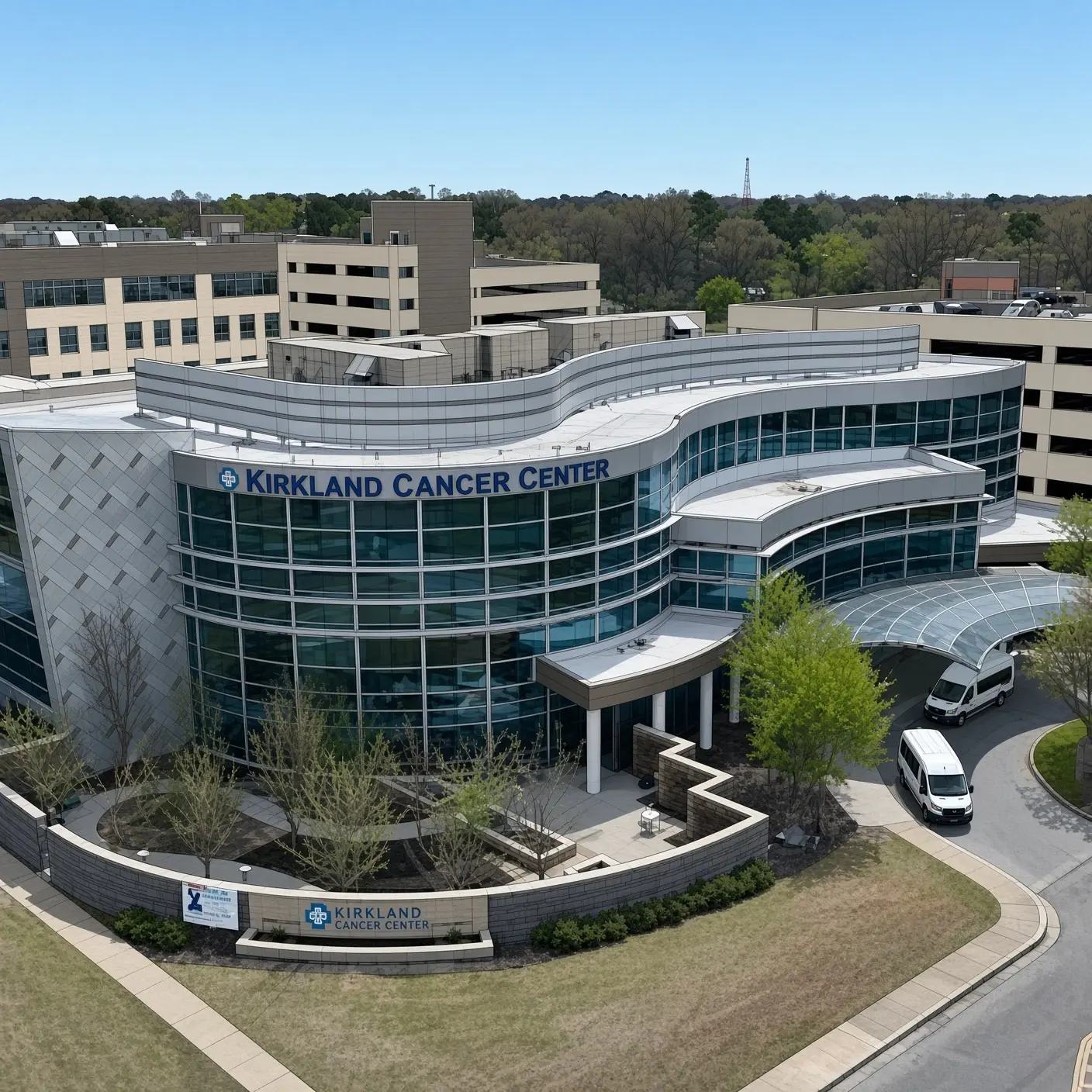 Architectural render of a curved hospital wing used for color planning.