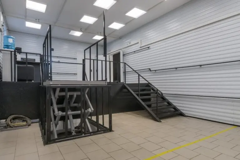 A special room for loading and unloading operations. Stairs and elevator lift.