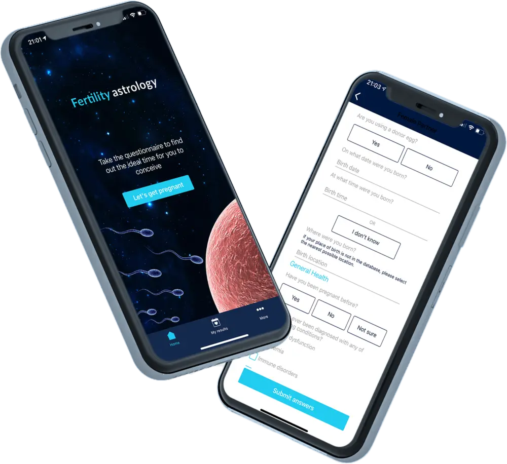 Picture of iPhone showing the Fertility App front page