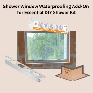 “Shower window waterproofing add-on for Essential DIY Shower Kit, includes membrane and trim to seal and protect bathroom windows in tile showers.”