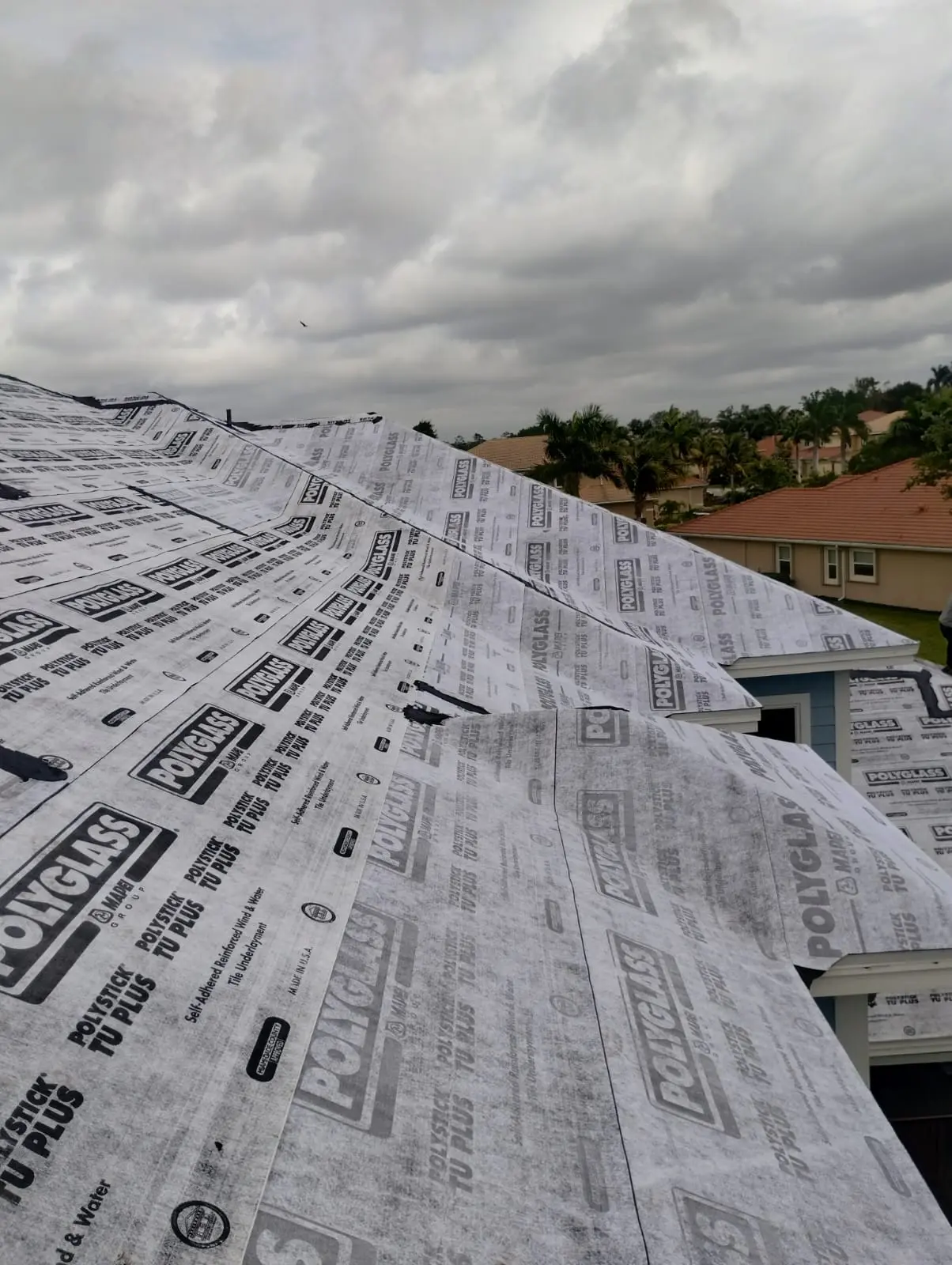 Aerial view of roof underlayment