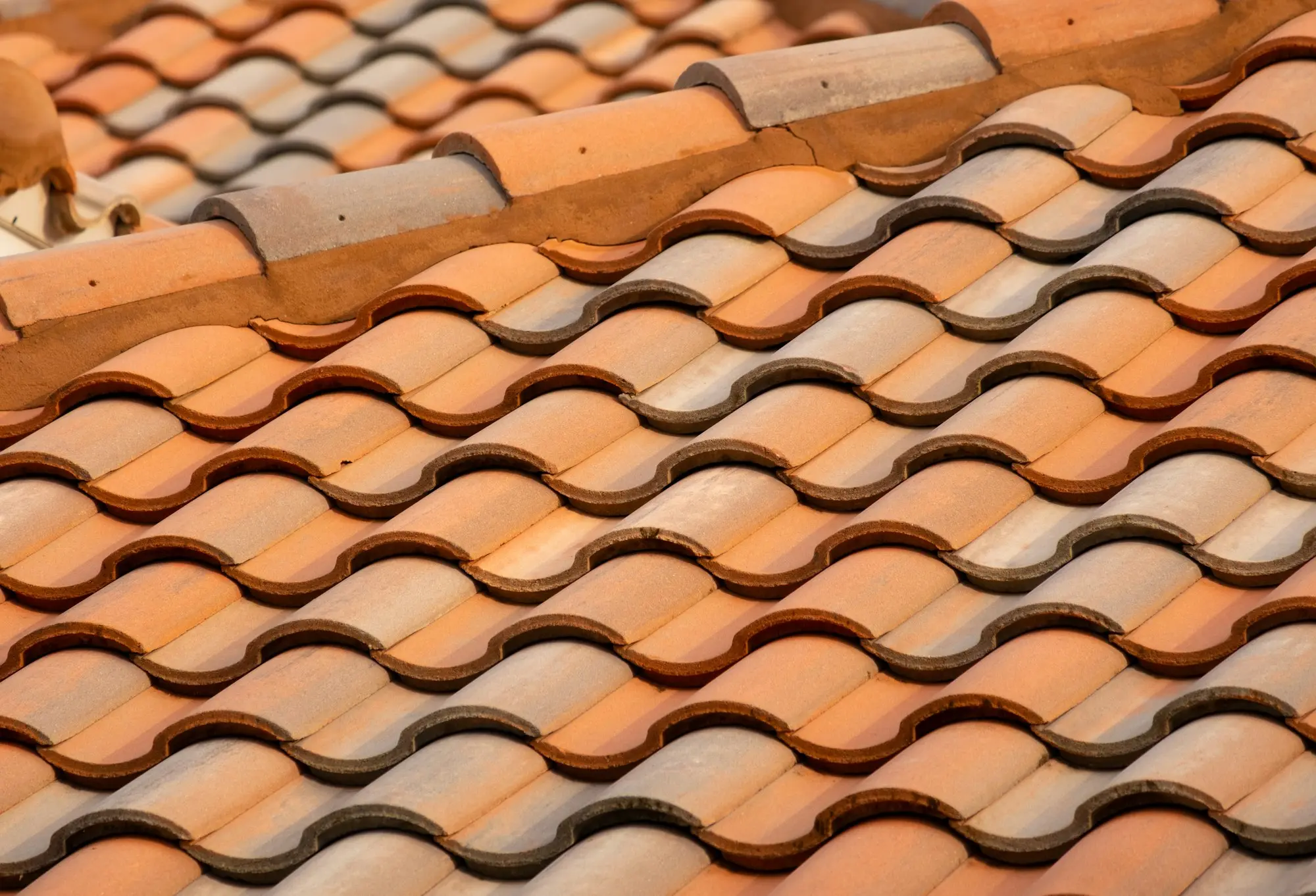 Close-up of a clay barrel tile roof in Florida