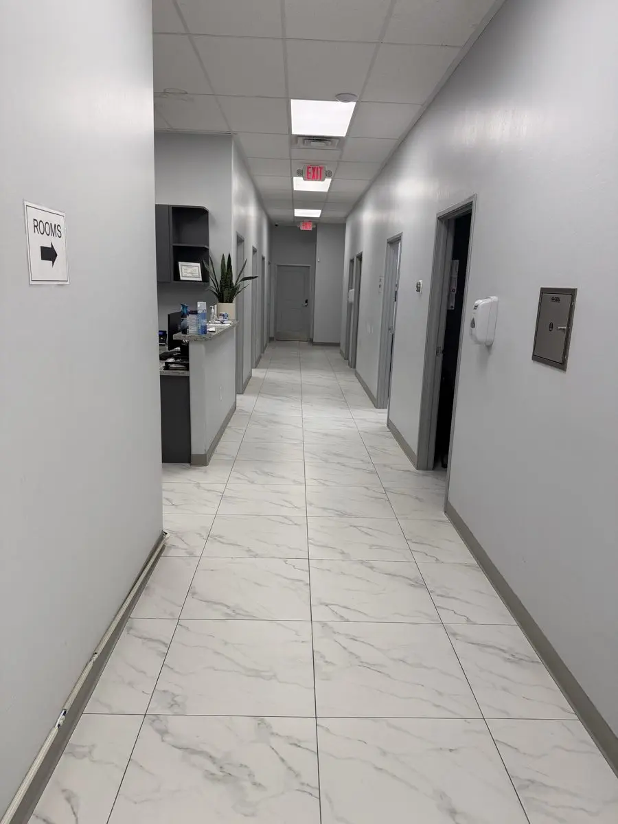 Hallway leading to exam rooms at the Coffee Road clinic